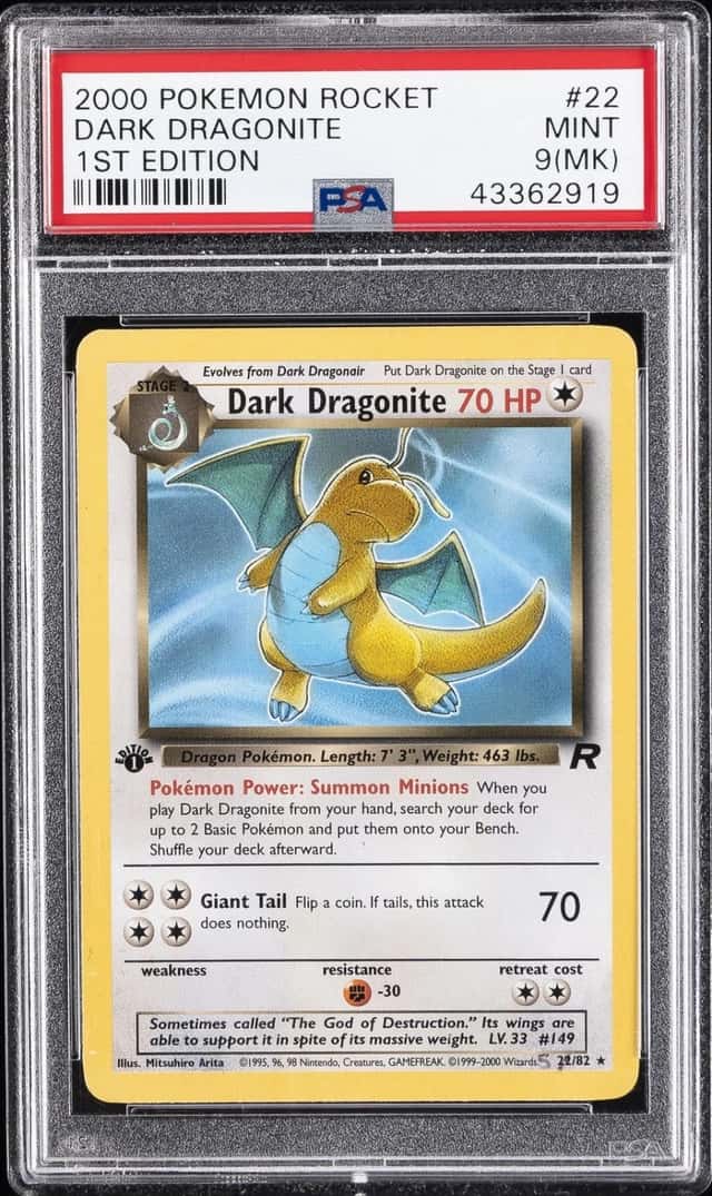 2000 POKEMON ROCKET 1ST EDITION #22 DARK DRAGONITE PSA 9 MK