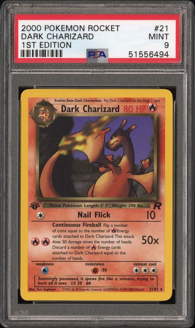 Pokémon Dark Charizard 1st Edition PSA 9 Non-Holo Card 21/82 Team Rocket