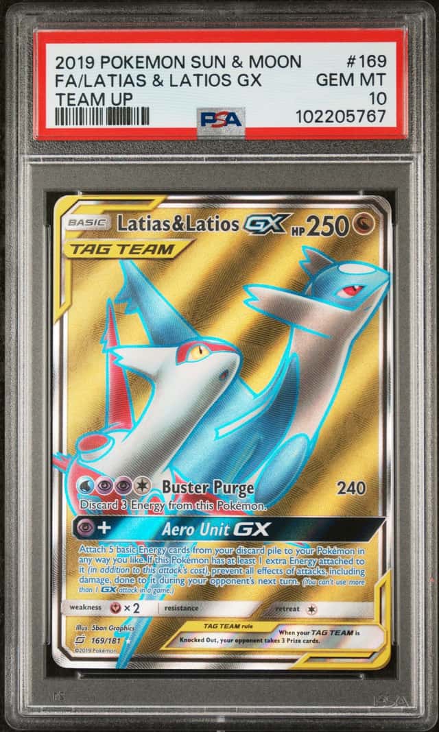 2019 POKEMON SUN & MOON TEAM UP #169/181 LATIAS LATIOS TAG TEAM PSA 10