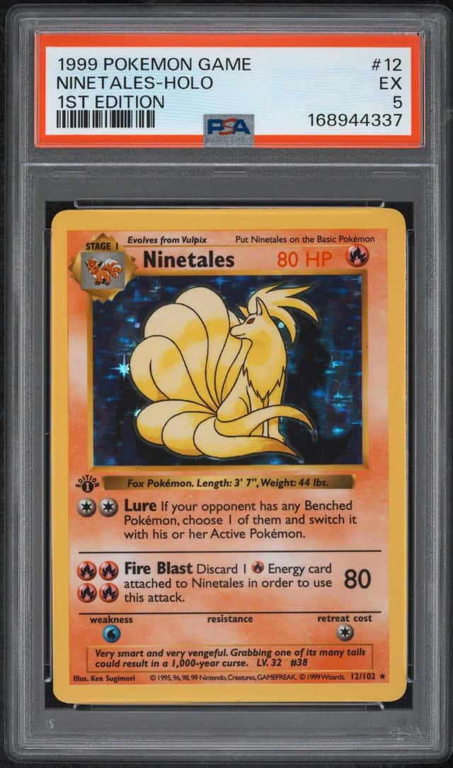 1999 POKEMON BASE SET 1ST EDITION #12 NINETALES-HOLO PSA 5