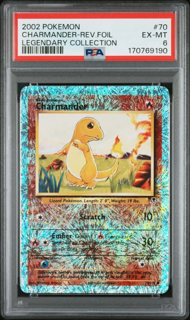 2002 POKEMON LEGENDARY COLLECTION #70 CHARMANDER-REVERSE FOIL PSA 6