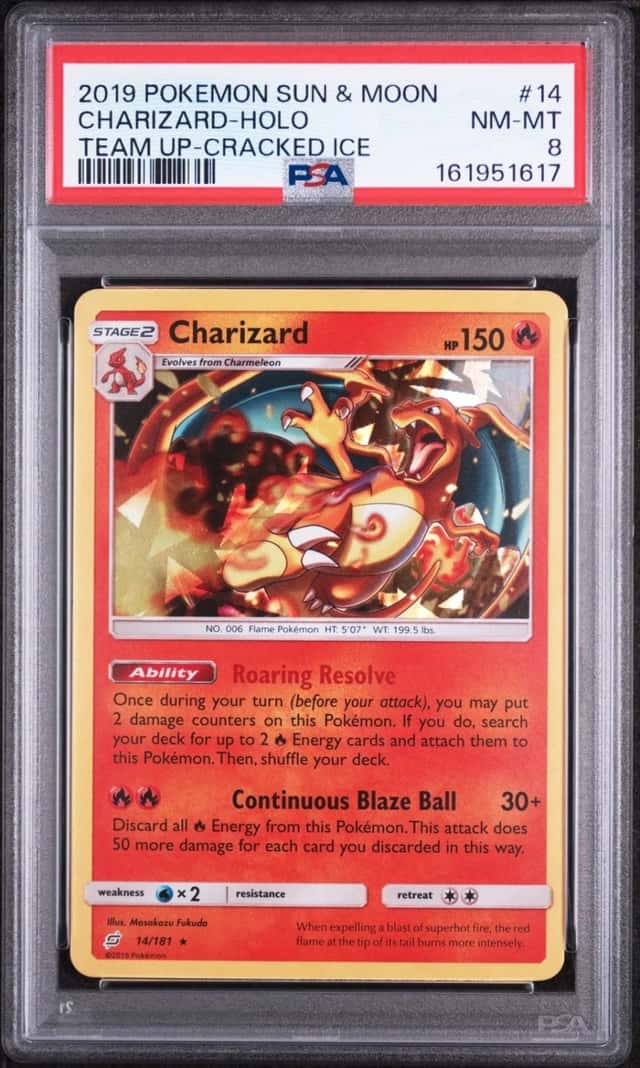 2019 POKEMON SUN & MOON TEAM UP CRACKED ICE #14 CHARIZARD-HOLO PSA 8