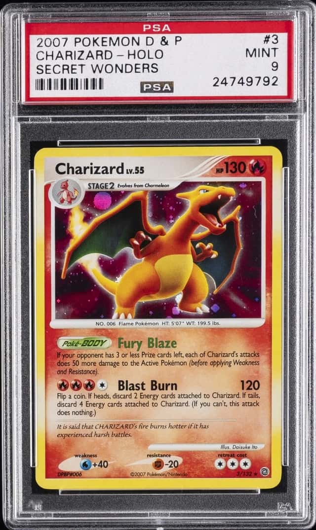 2007 POKEMON DIAMOND & PEARL SECRET WONDERS #3 CHARIZARD-HOLO PSA 9