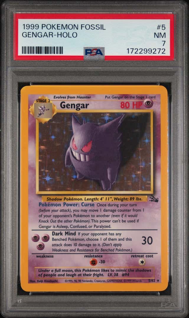 1999 POKEMON FOSSIL #5 GENGAR-HOLO PSA 7