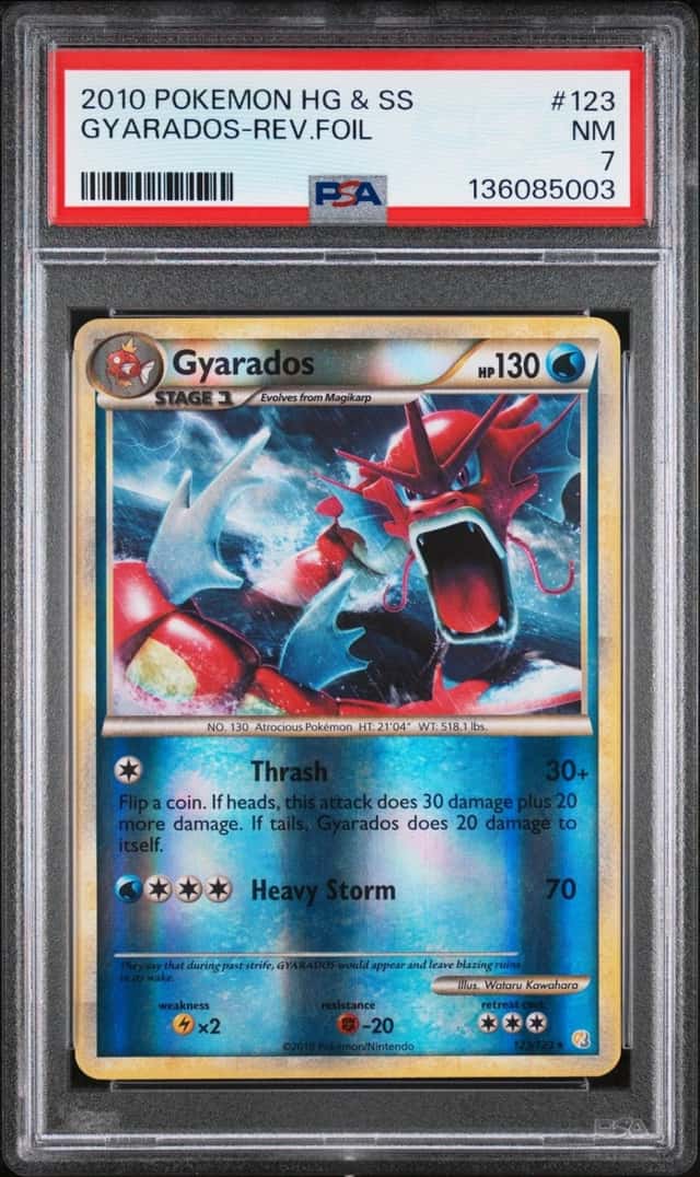 2010 POKEMON HEARTGOLD & SOULSILVER #123 GYARADOS-REVERSE FOIL PSA 7
