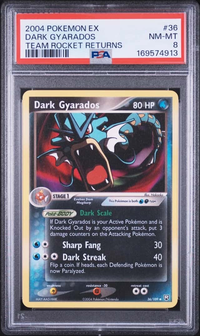 2004 POKEMON EX TEAM ROCKET RETURNS #36 DARK GYARADOS PSA 8