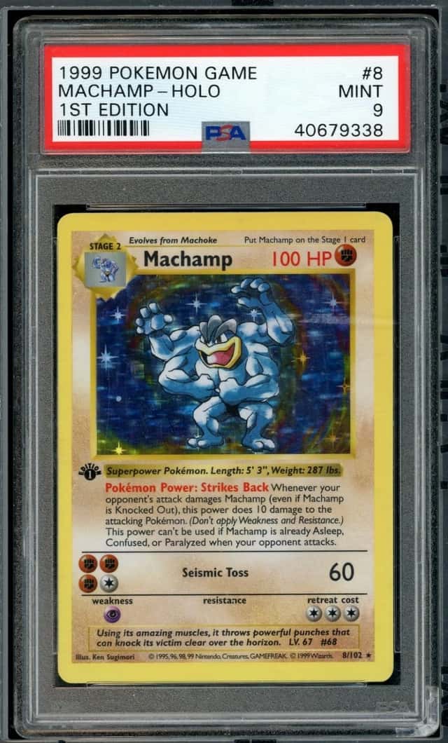 POKEMON BASE SET MACHAMP 1999 GAME #8 1ST EDITION HOLO PSA 9