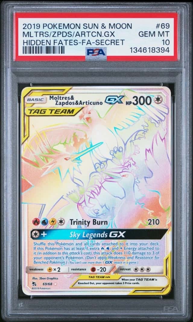 2019 Pokemon Moltres Zapdos Articuno GX Secret Rare 69/68 Hidden Fates PSA 10 69