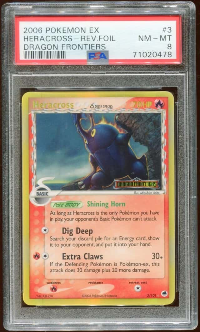2006 POKEMON EX DRAGON FRONTIERS HERACROSS 3/101 REVERSE STAMPED HOL PSA 8 B E10