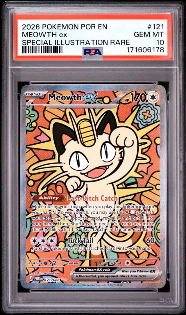 2026 POKEMON POR EN-PERFECT ORDER SPECIAL ILLUSTRATION RARE MEOWTH EX PSA 10