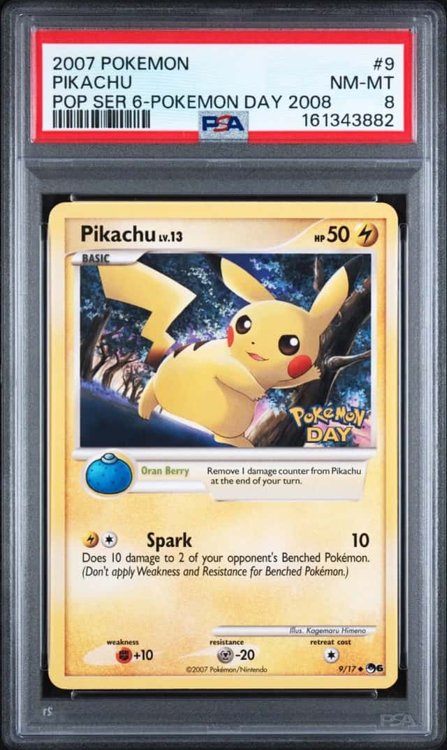 2007 POKEMON POP SERIES 6 POKEMON DAY 2008 #9 PIKACHU PSA 8