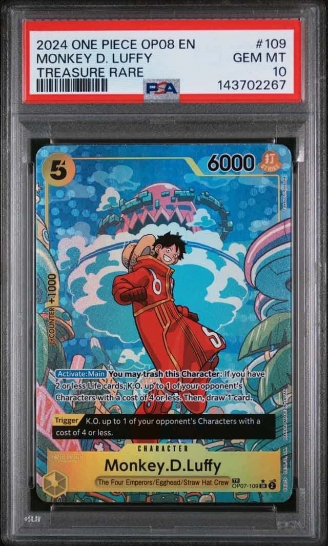 ONE PIECE MONKEY D. LUFFY 2024 OP08-TWO LEGENDS #109 TREASURE RARE PSA 10