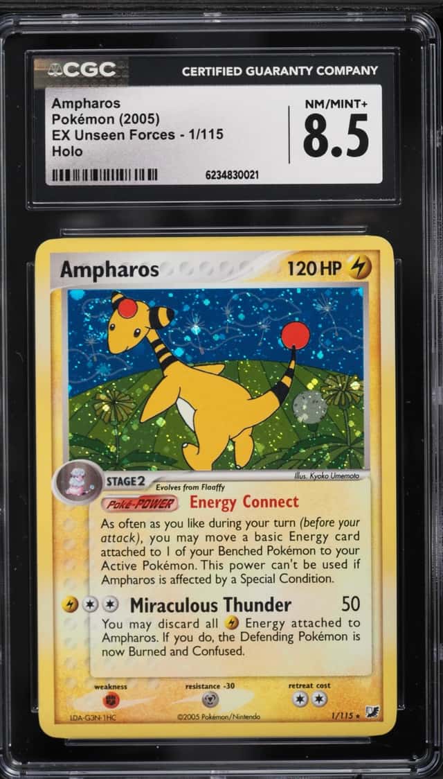 2005 Pokemon EX Unseen Forces Holo Ampharos #1 CGC 8.5 NM-MT+