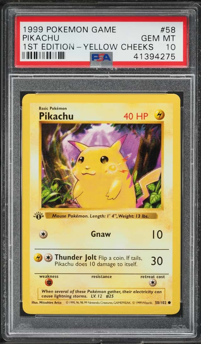 1999 Pokemon Base Set Shadowless 1st Edition Yellow Cheeks Pikachu #58 PSA 10 GEM MINT