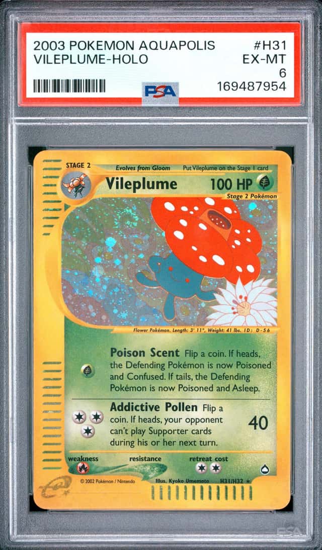 2003 POKEMON AQUAPOLIS H31/H32 VILEPLUME-HOLO E READER HOLO PSA 6 NEW CERT