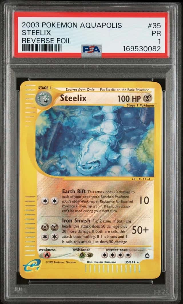 2003 POKEMON AQUAPOLIS #35 STEELIX-REVERSE FOIL PSA 1