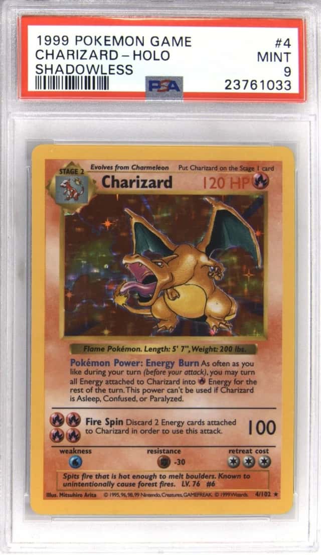 1999 POKEMON BASE SET SHADOWLESS #4 CHARIZARD-HOLO PSA 9