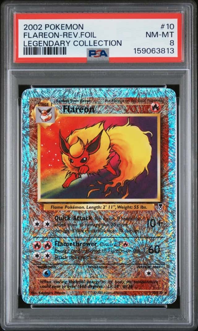 2002 POKEMON LEGENDARY COLLECTION #10 FLAREON-REVERSE FOIL PSA 8