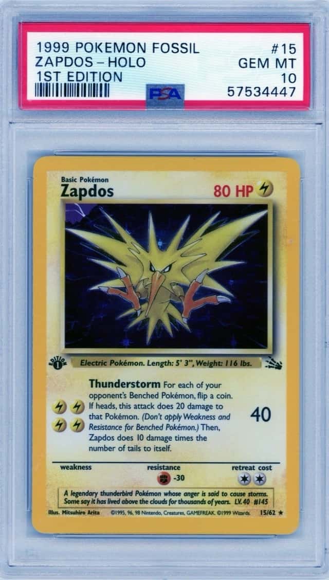 1999 Pokemon Fossil 1st Edition Zapdos Holo #15 PSA 10 Gem Mint