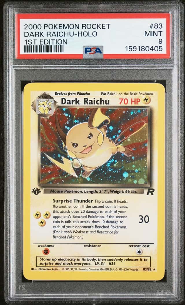 Pokemon Dark Raichu Holo Secret Rare Team Rocket 83 1st Edition PSA 9 Mint