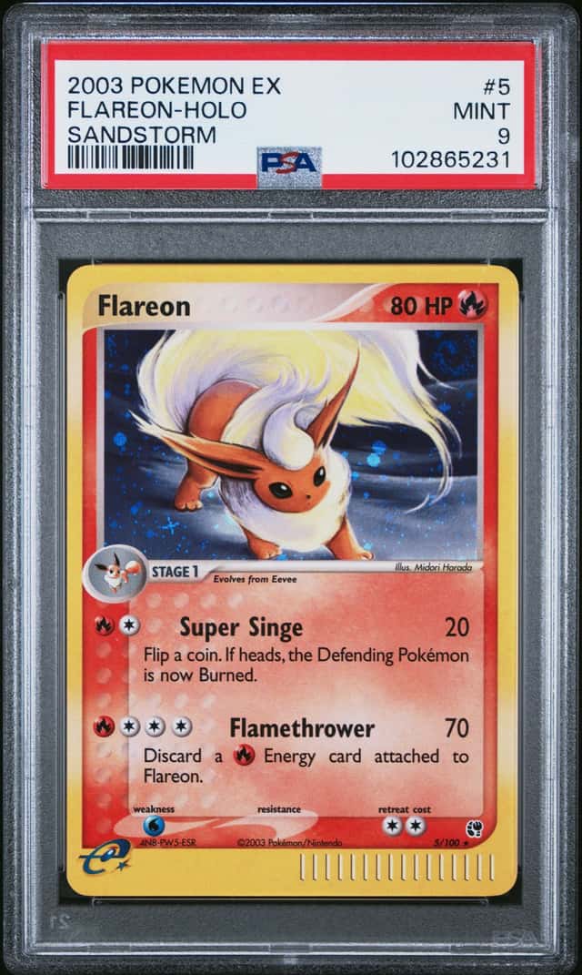 Pokemon Flareon Holo Sandstorm 5/100 PSA 9 Mint