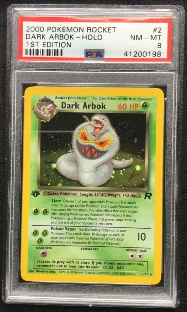 Pokemon Cards: Team Rocket 1st Edition Rare Holo: Dark Arbok 2/82 PSA 8