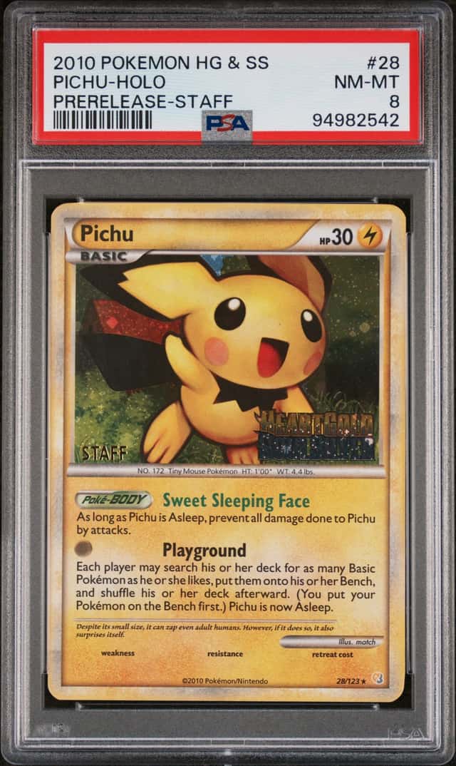 2010 POKEMON PICHUA HEARTGOLD & SOULSILVER PRERELEASE STAFF #28 PSA 8