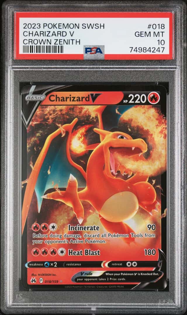 2023 POKEMON SWORD & SHIELD CROWN ZENITH #018/159 CHARIZARD V PSA 10