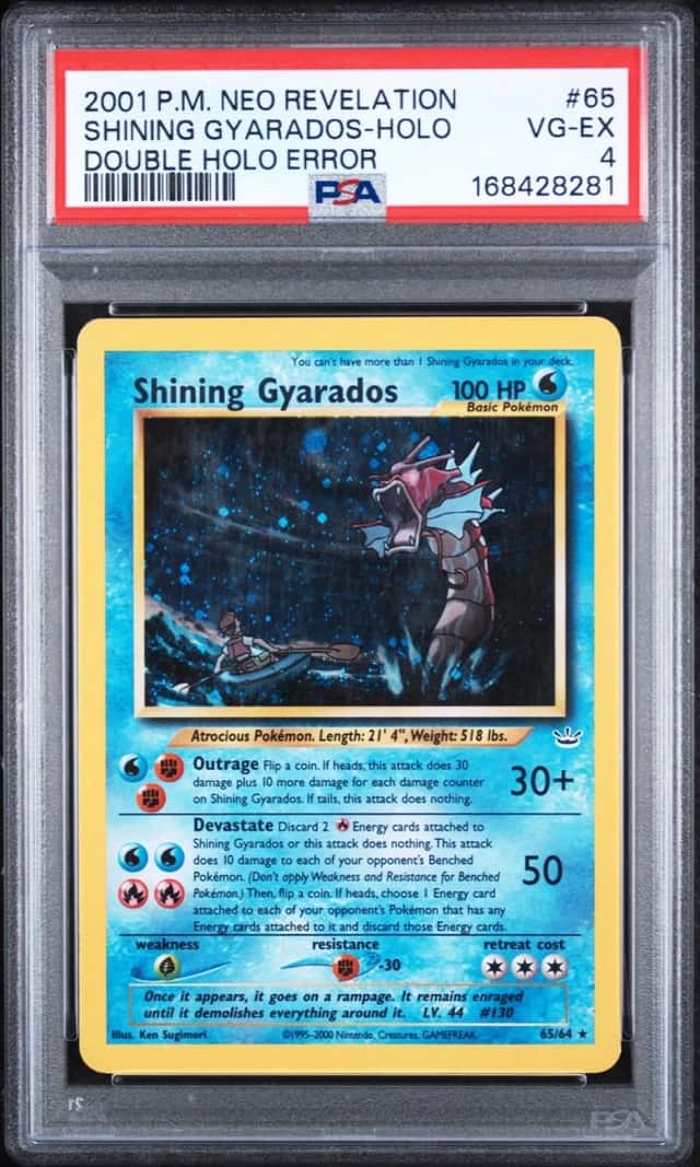 2001 POKEMON NEO REVELATION DOUBLE HOLO ERROR #65 SHINING GYARADOS-HOLO PSA 4
