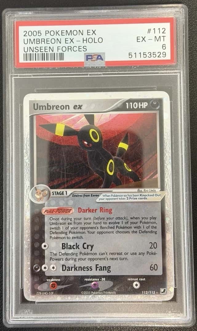 2005 POKEMON EX UNSEEN FORCES #112 UMBREON EX-HOLO PSA 6