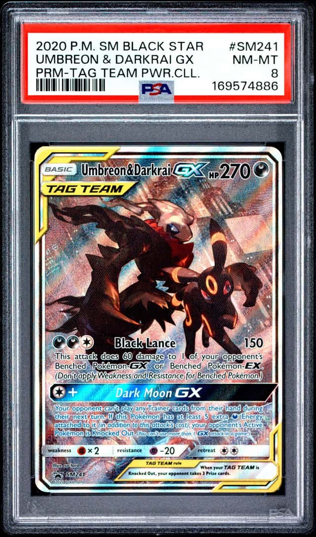 2020 POKEMON SM TAG TEAM POWERS COLLECTION #SM241 UMBREON & DARKRAI GX PSA 8