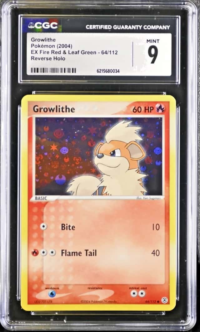 2004 Pokémon Growlithe Reverse Holo EX Fire Red & Leaf Green 64/112 CGC 9