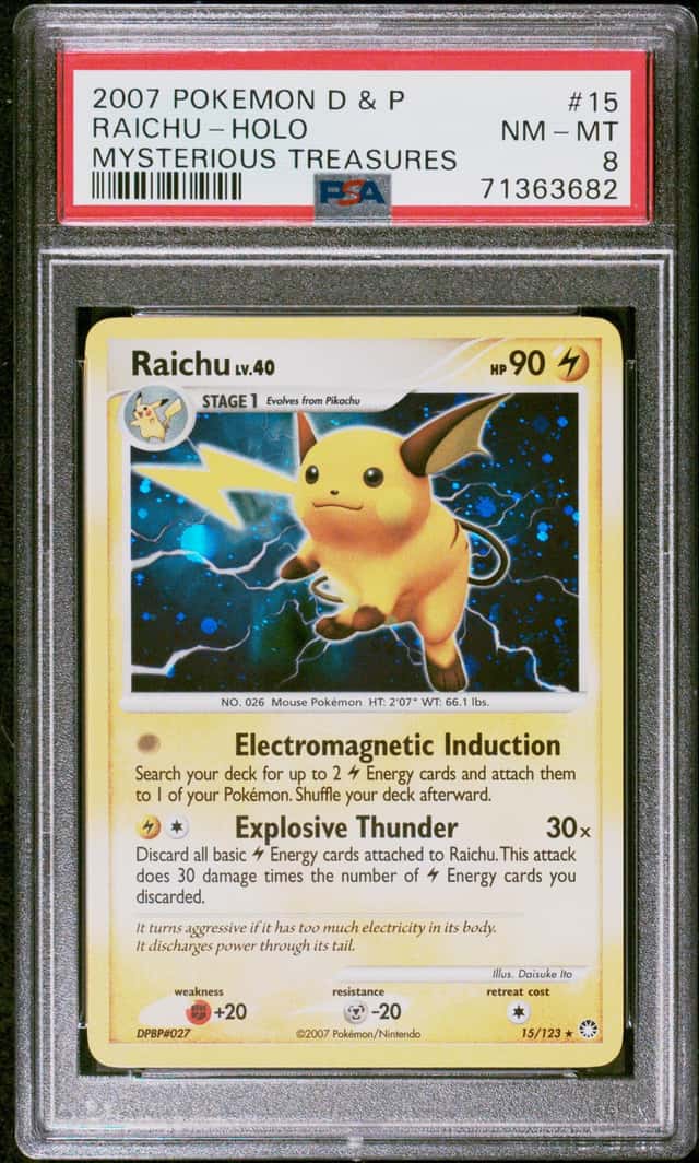 2007 POKEMON D & P MYSTERIOUS TREASURES RAICHU LV40 15/123 HOLO FOIL PSA 8 E10