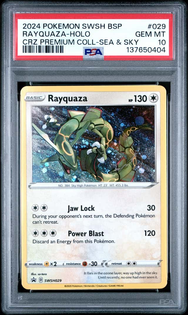 2023 Pokemon SWSH BSP CRZ Premium Collection Sea & Sky #029 Rayquaza Holo PSA 10