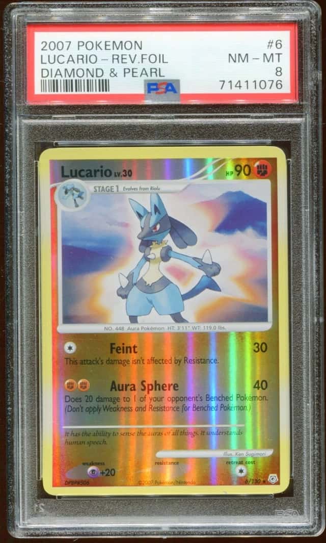 2007 POKEMON DIAMOND & PEARL LUCARIO LV. 30 #6/130 REVERSE HOLO FOIL PSA 8 E10