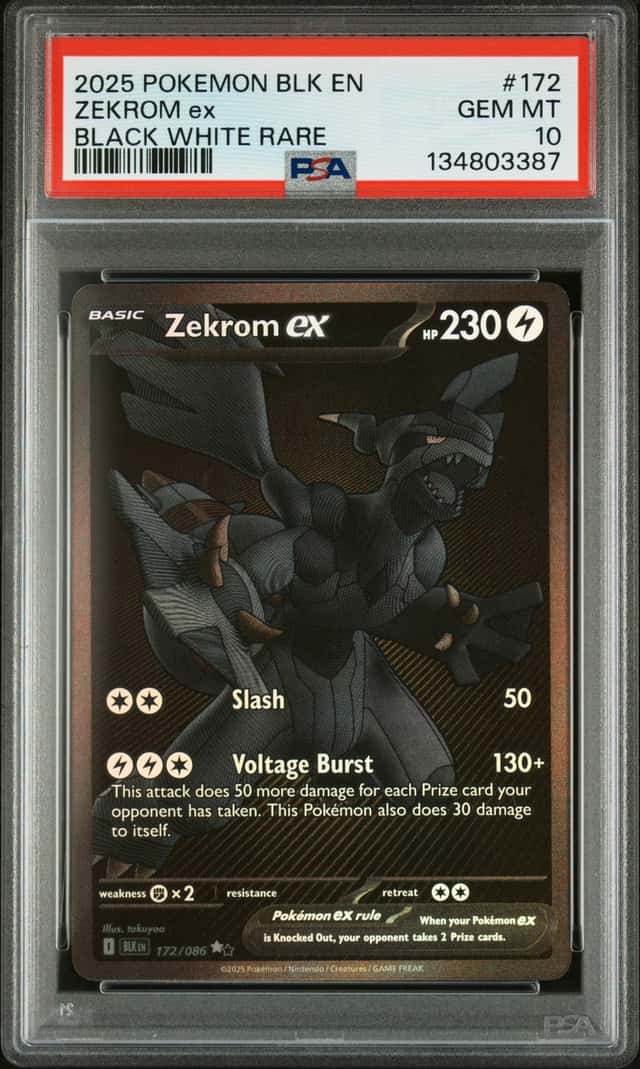 2025 Pokemon Black Bolt Zekrom ex and White Rare #172/086 PSA 10 GEM MINT