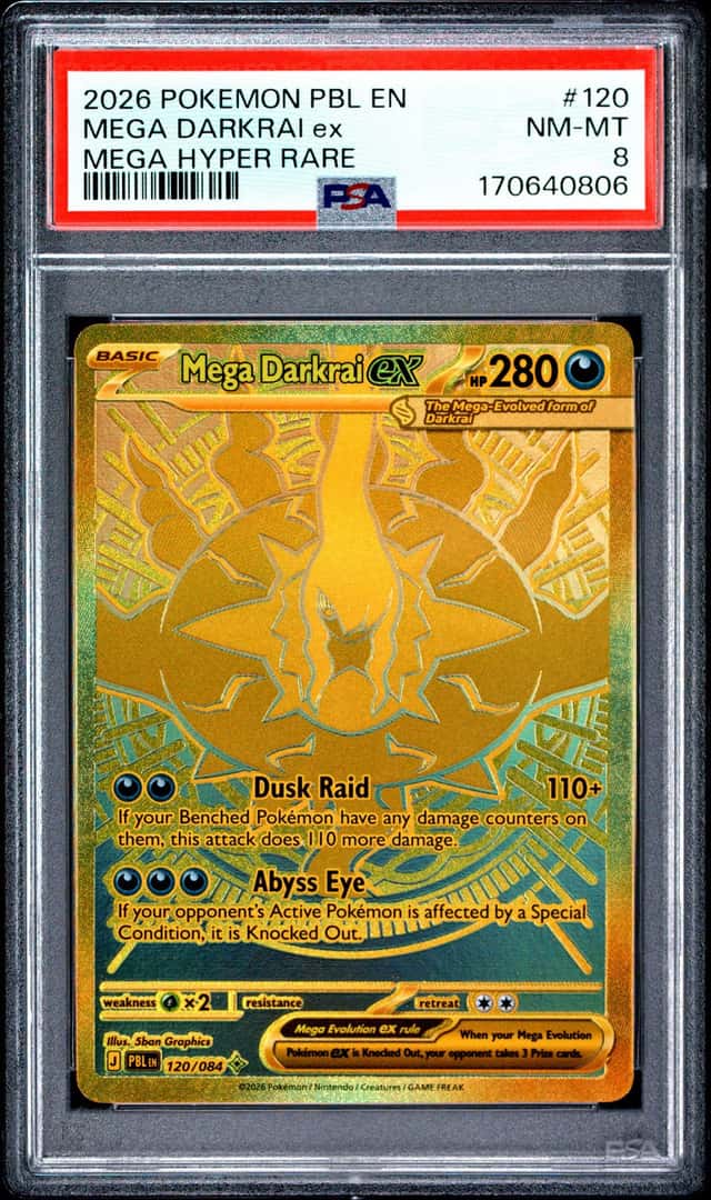 2026 POKEMON PBL EN-PITCH BLACK MEGA HYPER RARE #120 MEGA DARKRAI EX PSA 8
