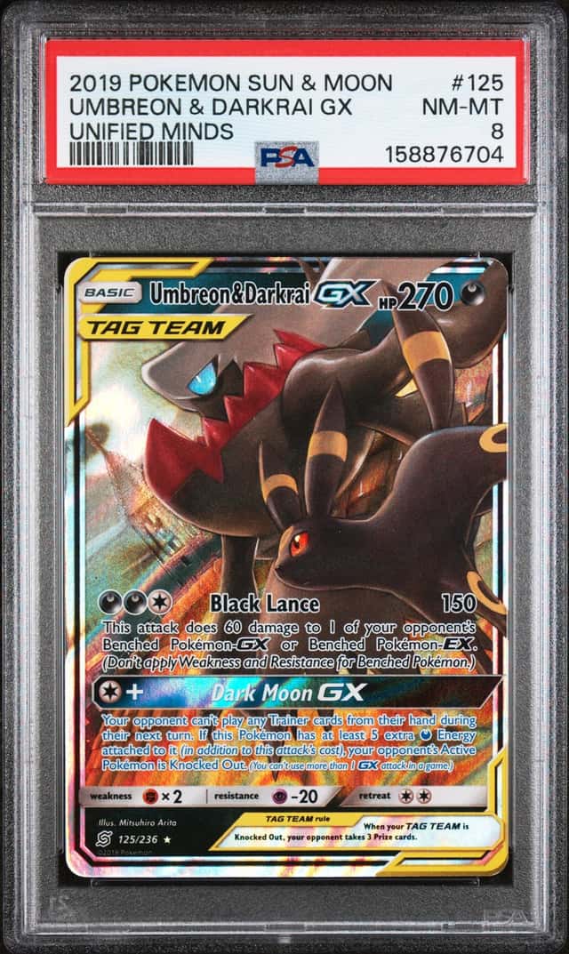 2019 Pokemon Sun & Moon Unified Minds #125 Umbreon & Darkrai Gx PSA 8 NM-MT