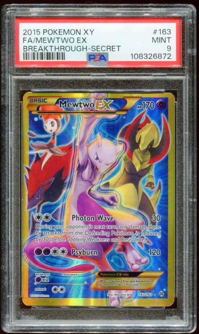 2015 POKEMON XY BREAKTHROUGH MEWTWO EX #163/162 FA SECRET RARE PSA 9 MINT