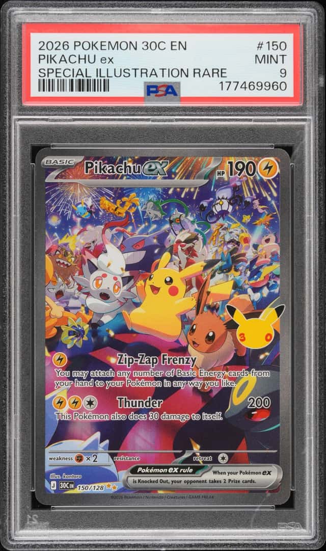 2026 Pokemon 30th Celebration Pikachu ex Special Illustration Rare 150/128 PSA 9