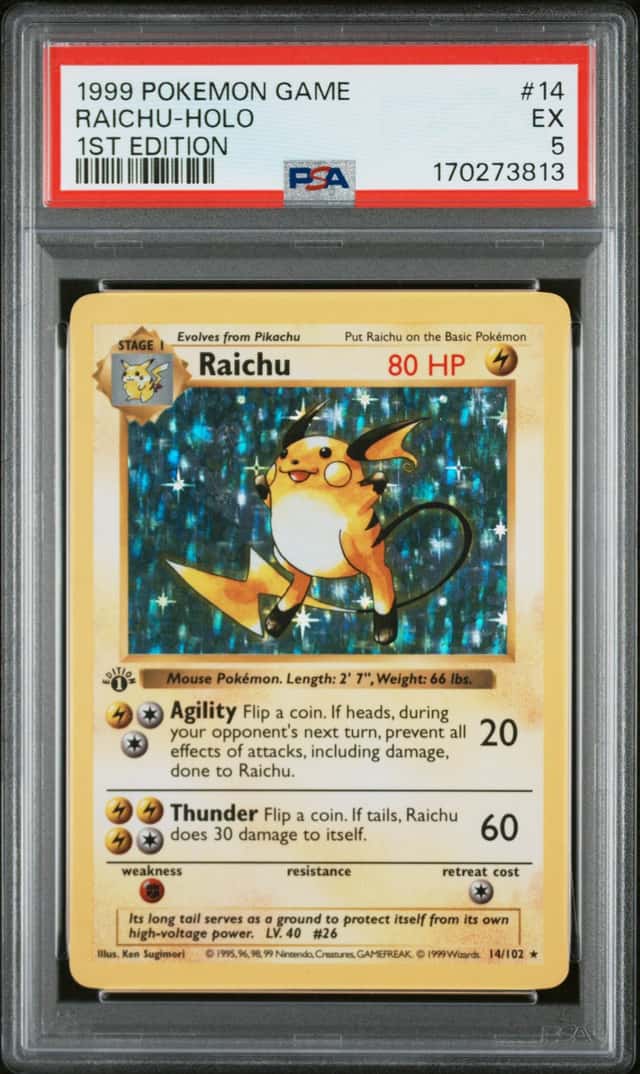1999 Pokemon Games 1st Edition #14 Raichu Holo PSA 5 EX