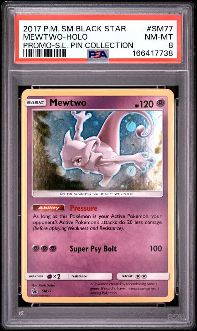 2017 Pokemon Mewtwo SM77 Holo Shining Legends Pin Coll. Promo PSA 8