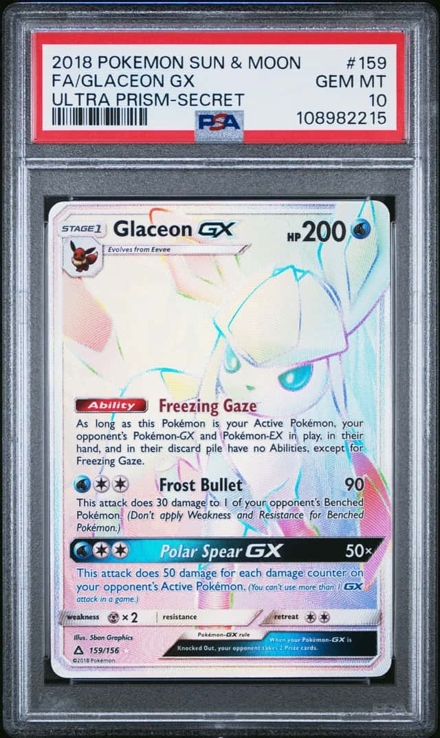 2018 Pokemon Sun and Moon Ultra Prism Secret Rare Glaceon Gx #159