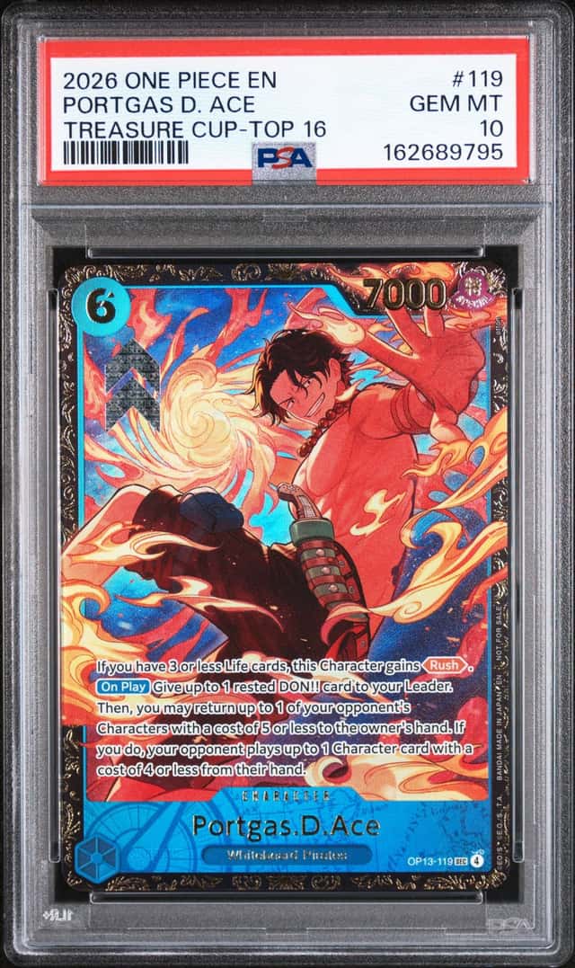 ONE PIECE PORTGAS D. ACE 2026 PROMOS #119 TREASURE CUP-TOP 16 PSA 10