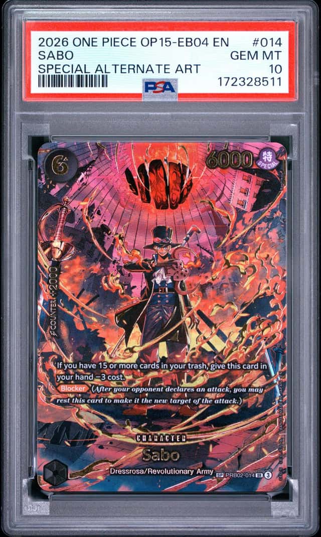 2026 ONE PIECE OP15-EB04-ADVENTURE ON KAMI'S ISLAND #014 SABO PSA 10