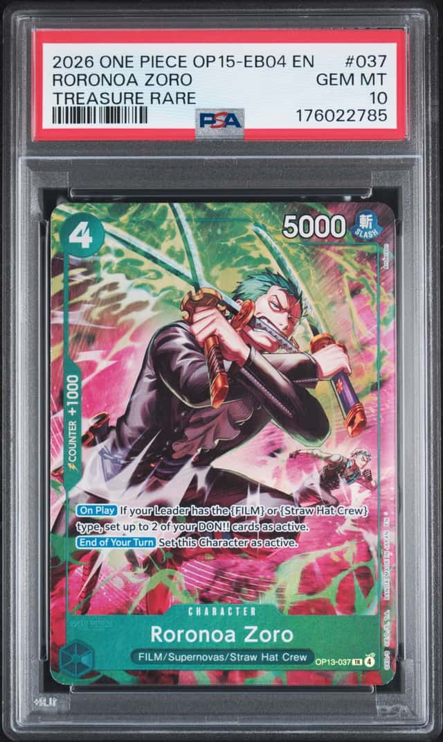 2026 One Piece Kami's Island Roronoa Zoro Treasure Rare #OP13-037 PSA 10