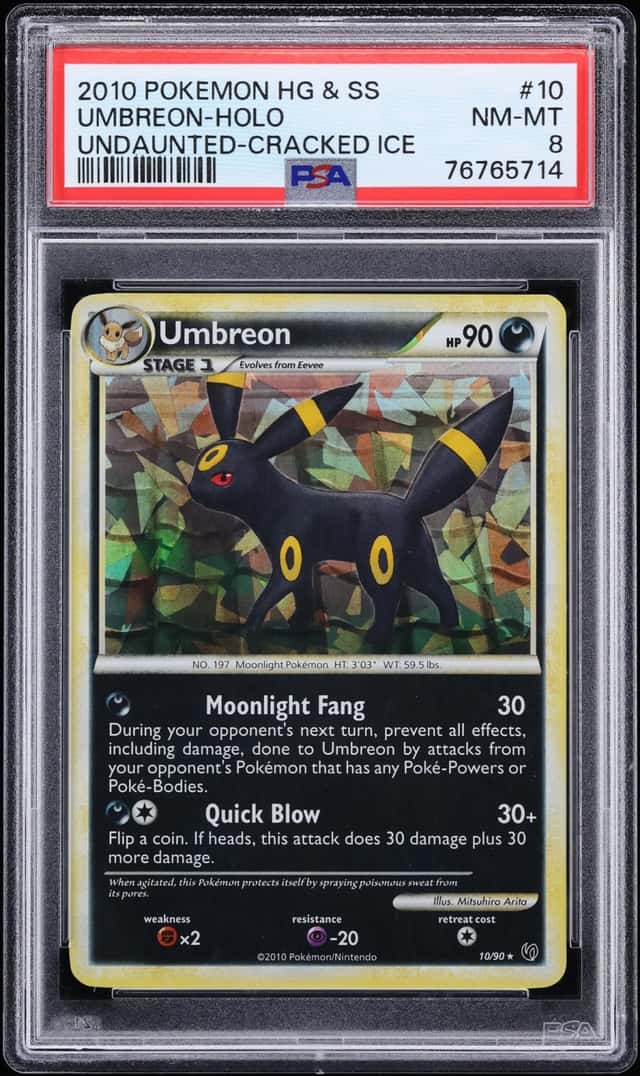 2010 Pokemon HeartGold & SoulSilver Undaunted Cracked Ice Holo Umbreon #10 PSA 8 NM-MT