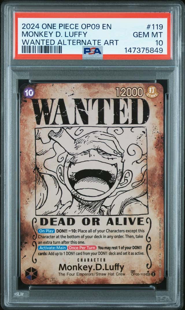 One Piece Card Game Monkey D. Luffy OP05-119 OP09 EN Wanted Alternate Art PSA10