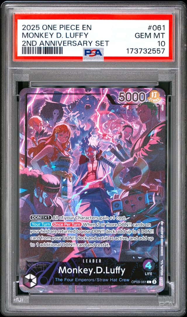 2025 ONE PIECE ENGLISH VERSION 2ND ANNIVERSARY SET #061 MONKEY D. LUFFY PSA 10