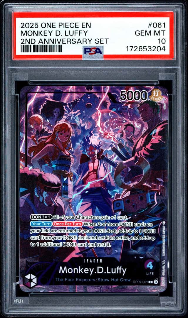 2025 ONE PIECE ENGLISH VERSION 2ND ANNIVERSARY SET #061 MONKEY D. LUFFY PSA 10